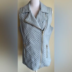 NWT LOVE TOKEN FAUX LEATHER ASYMMETRICAL ZIP FRONT VEST DREAM BLUE, SZ M
